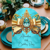 Eleganter Exotic Birthday Aquamarin Gold Jewel But Einladung