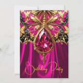 Eleganter Exotic Birthday Hot Pink Gold Jewel Einladung (Vorderseite)