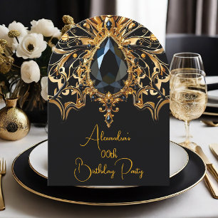 Eleganter Exotischer Geburtstag Schwarz Gold Juwel Einladung