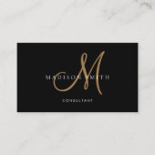 Eleganter Extravaganter Black-Gold-Script-Monogram Visitenkarte (Vorderseite)