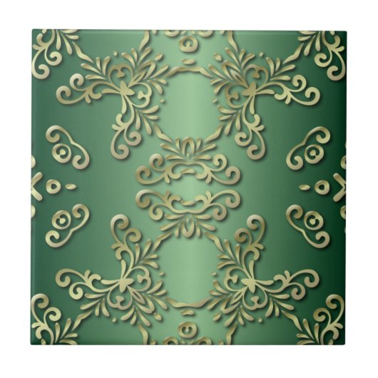Eleganter Extravaganter Luxus Verziert Gold Green  Fliese (Vorderseite)