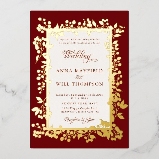 Eleganter Fall Berries bezaubern Rustikale Hochzei Folieneinladung (Vorderseite)