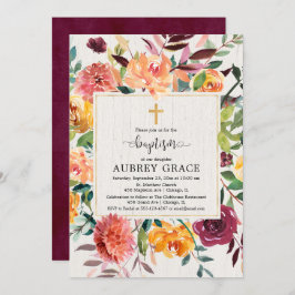 Eleganter Fall blumenburgundische Aquarelltaufe Einladung