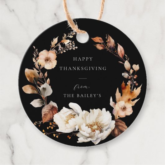 Eleganter Fall Blumenreath Geschenkanhänger (Vorderseite)