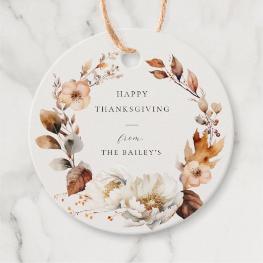 Eleganter Fall Blumenreath Geschenkanhänger (Vorderseite)