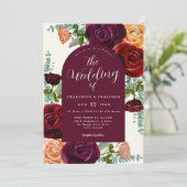 Eleganter Fall Burgund Burnt Orange Wedding Einladung (Stehend Vorderseite)