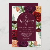 Eleganter Fall Burgund Burnt Orange Wedding Einladung (Vorne/Hinten)