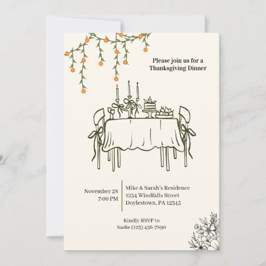 Eleganter Fall Erntedank Freundliches Abendessen Einladung (Vorderseite)