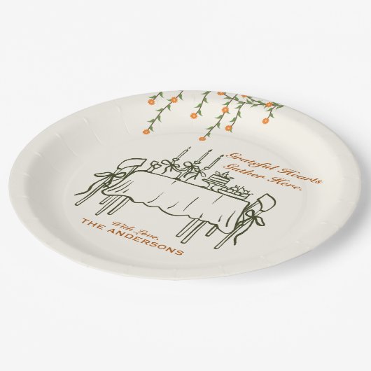 Eleganter Fall Erntedank Freundliches Abendessen Pappteller (Schrägansicht)