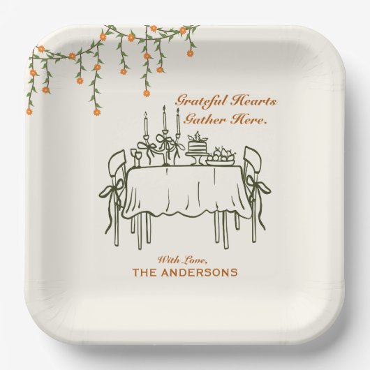 Eleganter Fall Erntedank Freundliches Abendessen Pappteller (Vorderseite)