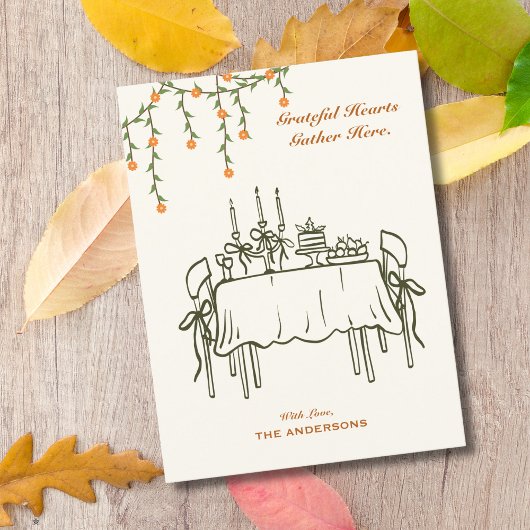 Eleganter Fall Erntedank Freundliches Abendessen Postkarte