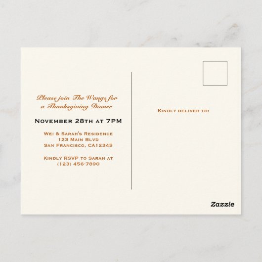 Eleganter Fall Erntedank Freundliches Abendessen Postkarte (Rückseite)