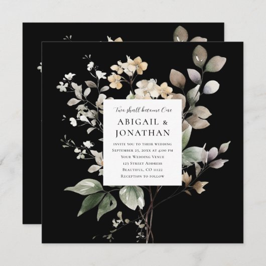 Eleganter Fall Floral bei Christlicher Schwarzer H Einladung (Vorne/Hinten)