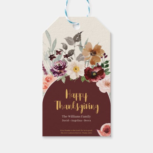 Eleganter Fall Floral Erntedank Geschenkanhänger (Vorderseite)