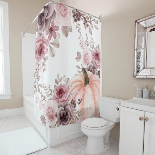 Eleganter Fall Floral Pumpkin Neutrals Wasserfarbe Duschvorhang (Beispiel)