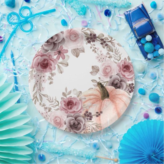 Eleganter Fall Floral Pumpkin Neutrals Wasserfarbe Pappteller (Party)