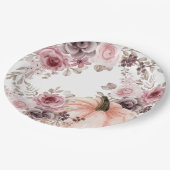 Eleganter Fall Floral Pumpkin Neutrals Wasserfarbe Pappteller (Schrägansicht)