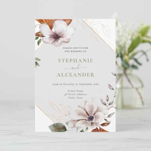 Eleganter Fall Floral Wedding QR Code Einladung (Stehend Vorderseite)