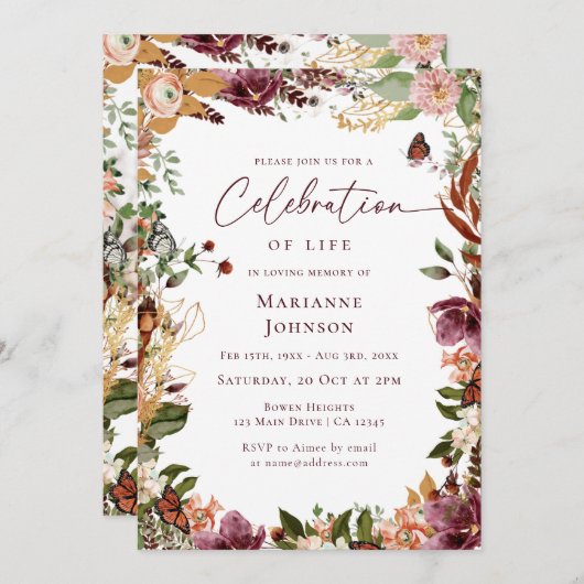 Eleganter Fall florale Gedenkfeier Einladung (Vorne/Hinten)