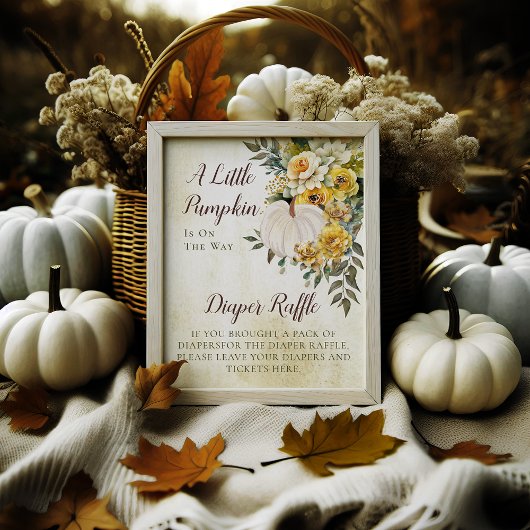Eleganter Fall Gold Floral | Pumpkin Diaper Raffle Poster