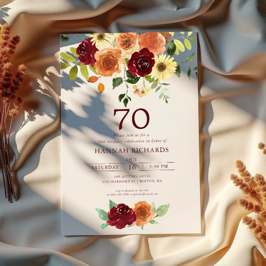 Eleganter Fall | Herbst Floral 70. Geburtstag Einladung