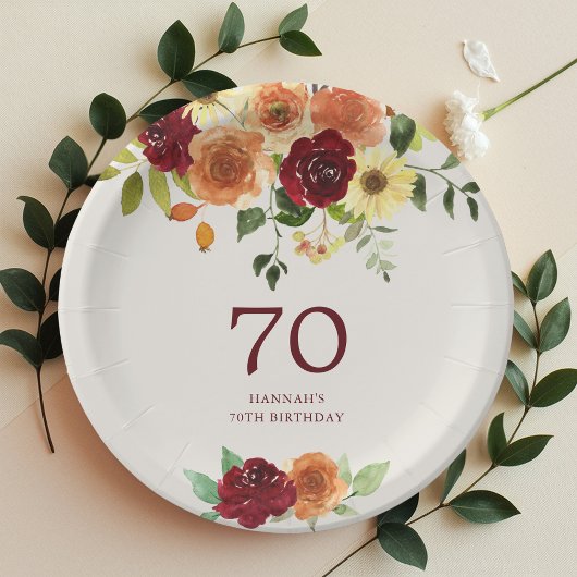 Eleganter Fall | Herbst Floral 70. Geburtstag Pappteller