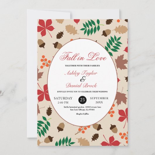 Eleganter Fall in Liebe Blätter Herbstblumenhochze Einladung (Vorderseite)
