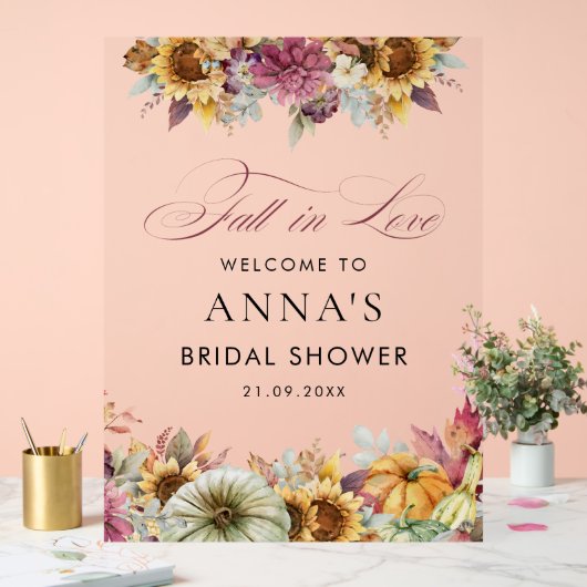 Eleganter Fall in Liebe Brautparty Begrüßungszeich Acrylschild (Hochzeit)