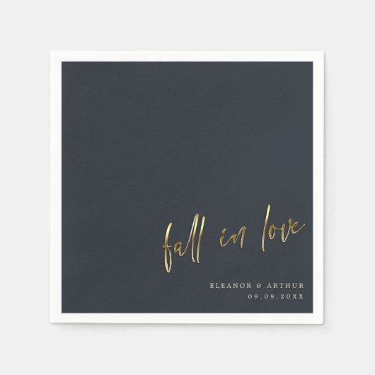 Eleganter Fall in Liebe | Gold Script Wedding Serviette (Vorderseite)