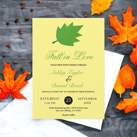 Eleganter Fall in Liebe Rustikale Blätter Hochzeit Einladung