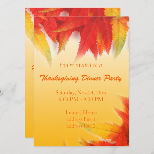 Eleganter Fall lesen Blätter Erntedank Dinner Part Einladung (Vorne/Hinten)