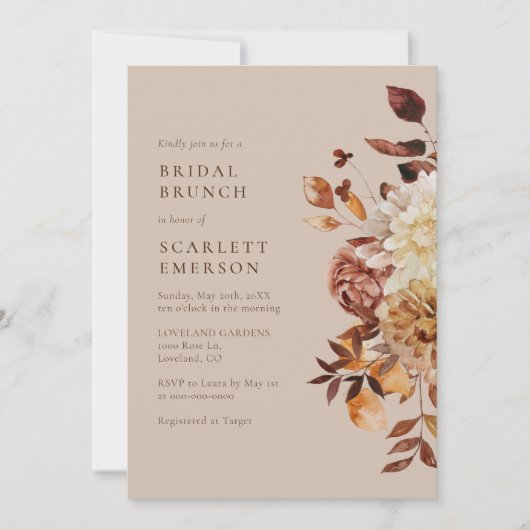 Eleganter Fall Modern Bridal Brunch Einladung (Vorderseite)