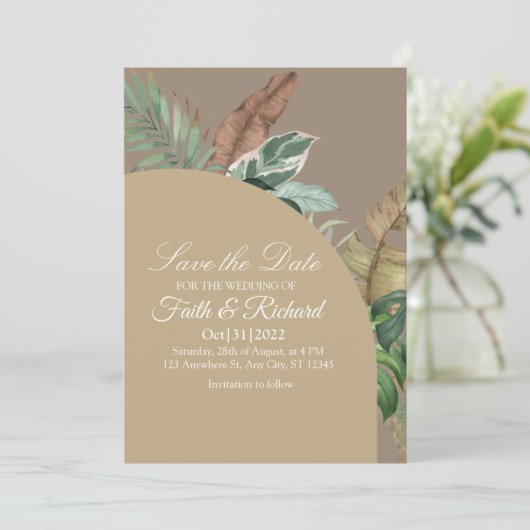 Eleganter Fall Pampas Grass Wedding Save the Date (Stehend Vorderseite)