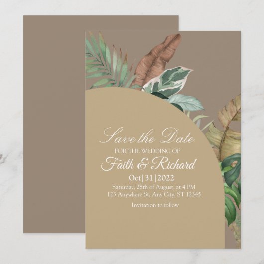 Eleganter Fall Pampas Grass Wedding Save the Date (Vorne/Hinten)