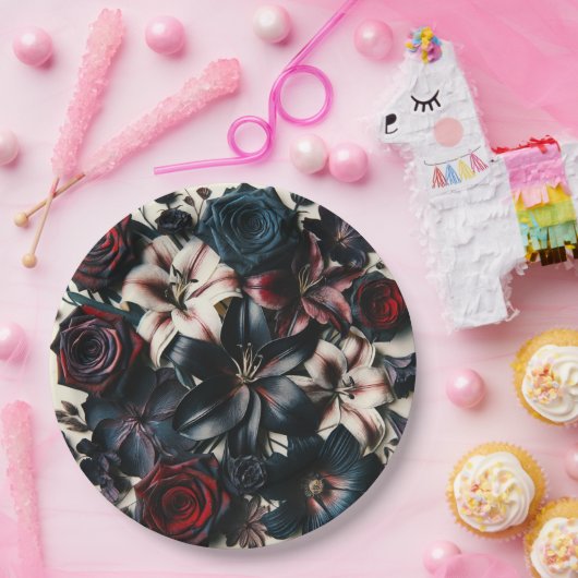 Eleganter Fall Pressed Blume Dunkle Hochzeit Pappteller (Party)