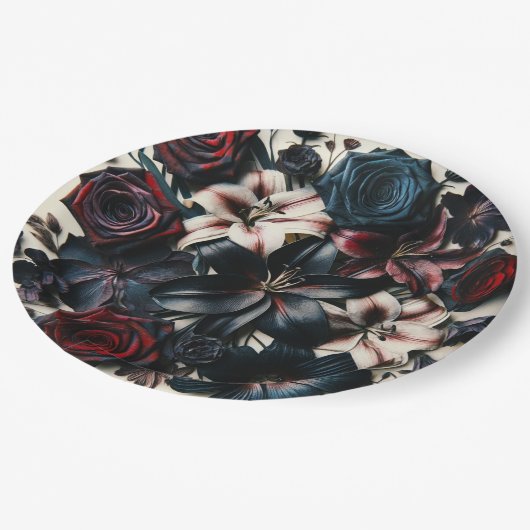 Eleganter Fall Pressed Blume Dunkle Hochzeit Pappteller (Schrägansicht)