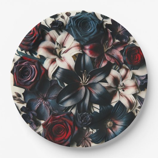 Eleganter Fall Pressed Blume Dunkle Hochzeit Pappteller (Vorderseite)