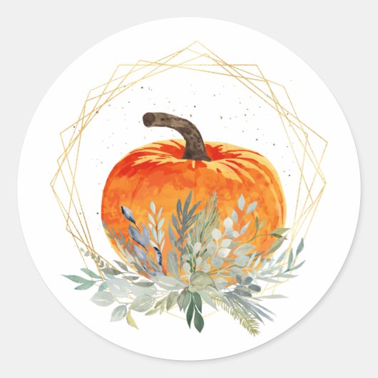 Eleganter Fall Pumpkin in Gold Frame Runder Aufkleber (Vorderseite)