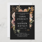 Eleganter Fall schwarz Blumen Hochzeit Probe Abend Einladung (Vorderseite)