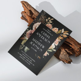 Eleganter Fall schwarz Blumen Hochzeit QR-Code Det Einladung