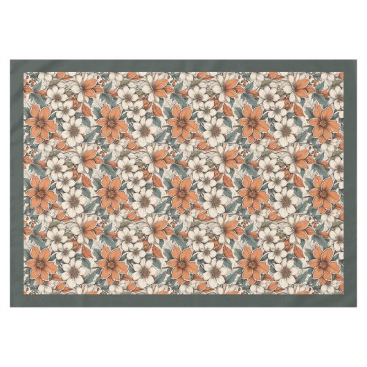 Eleganter Fall Terracotta weiße Blume pastellgrün Tischdecke (Vorderseite (Horizontal))