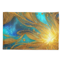 Eleganter Fall von Blue and Gold Burst Pillow