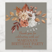 Eleganter Fall Wasserfarbe Blumengrau Weinetikett (Einzelnes Label)