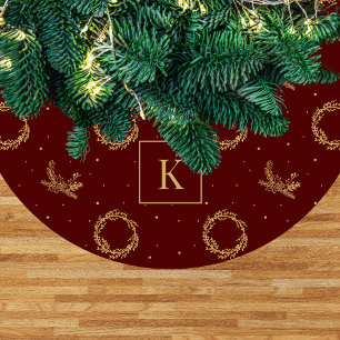 Eleganter falscher goldener Weihnachtskranz Monogr Fleece Weihnachtsbaumdecke