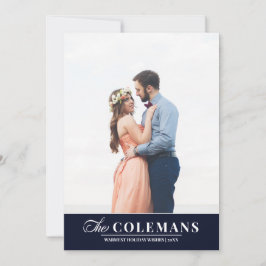 Eleganter Familienname Blau | Hochseitiges Foto Feiertagskarte