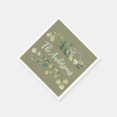 Eleganter Familienname botanische Blätter Olivengr Serviette (Ecke)