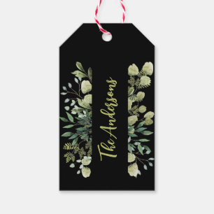 Eleganter Familienname botanische Blätter schwarz Geschenkanhänger