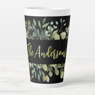 Eleganter Familienname botanische Blätter schwarz Milchtasse
