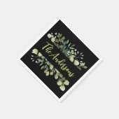 Eleganter Familienname botanische Blätter schwarz Serviette (Ecke)