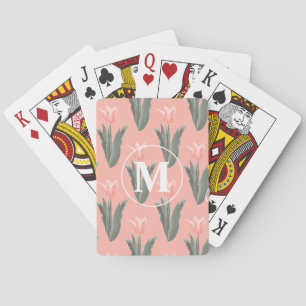 Eleganter Familienname Monogramm Pfirsich Tulpen M Spielkarten